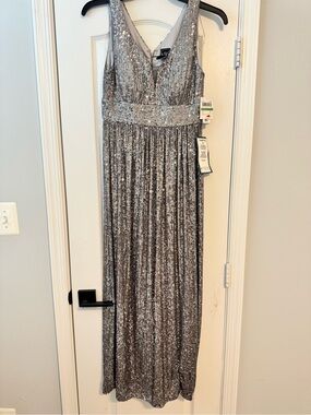 Night Way Collections Silver Sequin V-Neck Dress